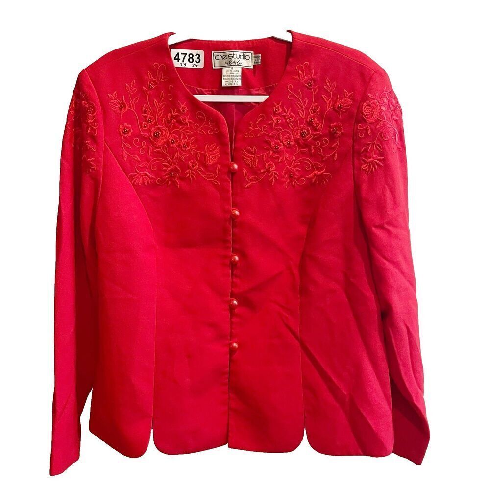 Che Studio Women Red Skirt Suit 16 Beads Embroidery Pearl Golden Girls Vtg 80s